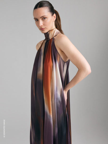Printed halter-neck sleeveless maxi dress
