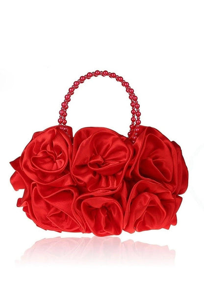 Satin Rosettes Pearl Handbag