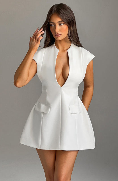 Suri Ivory Mini Dress - Elegant Satin Party Dress