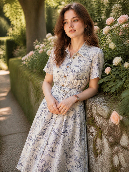 sheila Elegant Lapel Printed Dress