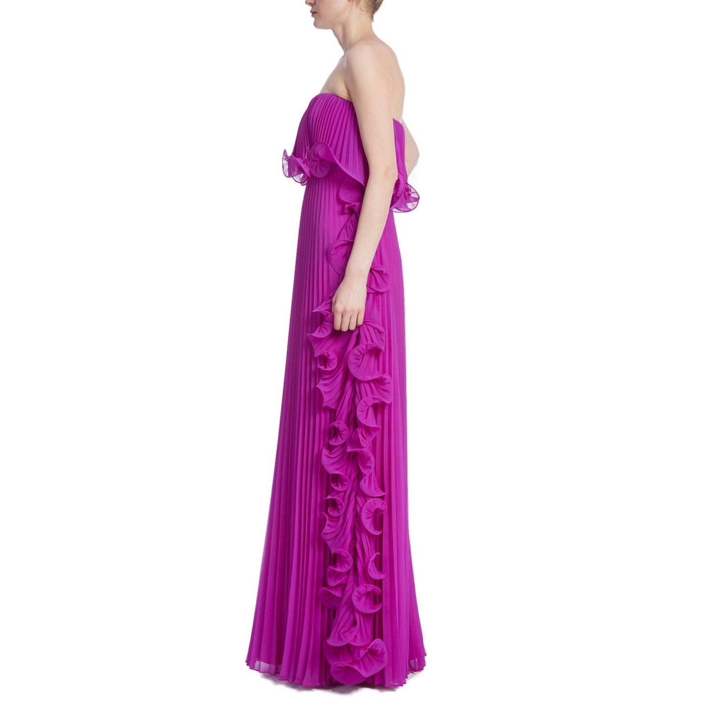 Off-Shoulder Pleated Frill Maxi Dress - purple