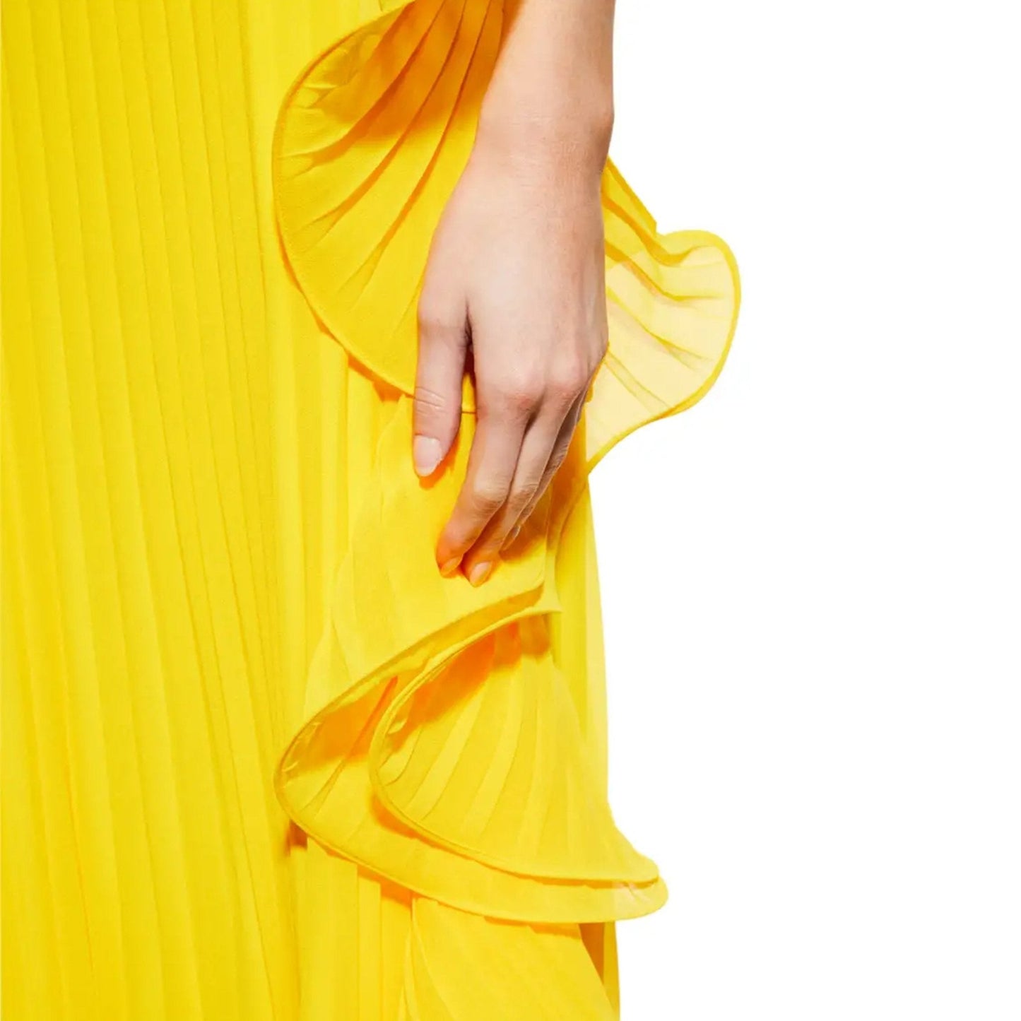 Off-Shoulder Pleated Frill Maxi Dress - Yellow