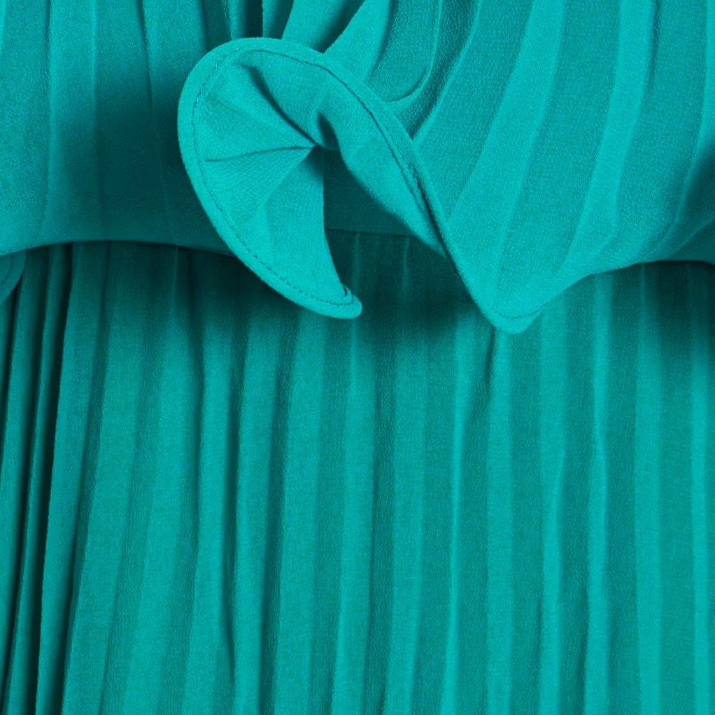 Off-Shoulder Pleated Frill Maxi Dress - Green